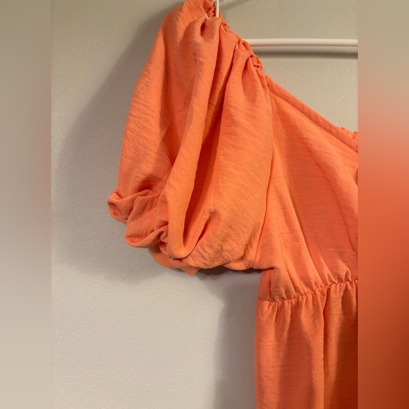 Orange Pleated Puff Sleeve Sundress - Picture 2 of 5